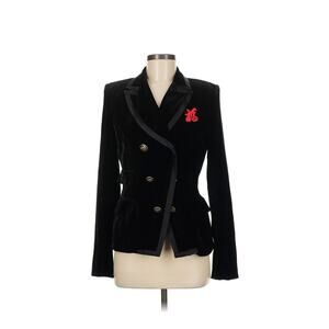 Philippe Adec Paris Silk Blend Velvet Double Breasted Blazer Jacket Black 8